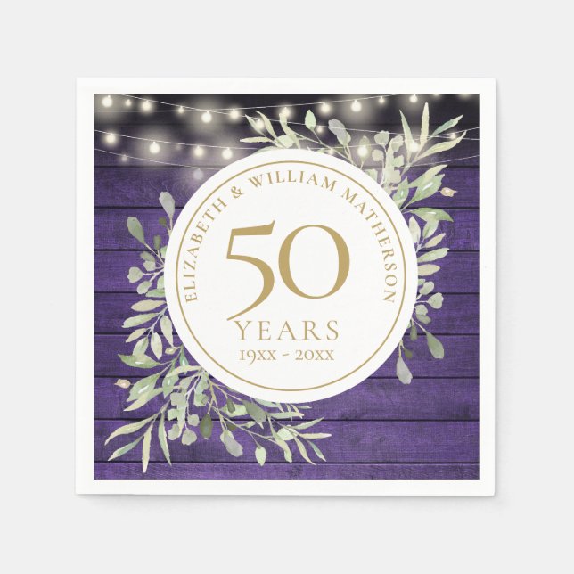 50. Jubiläum Lila Holzreihenleuchten Serviette (Vorderseite)