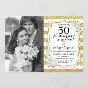 50. Jubiläum mit Foto - Gold White Einladung