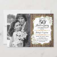 50. Jubiläum mit Foto - Holz Gold Weiß