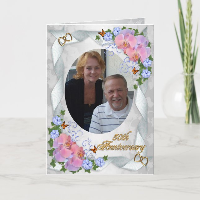 50. Jubiläum mit Orchideen aus dem Foto Einladung (Vorderseite)