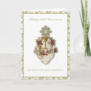 50. Jubiläum Priester Eleganter Kelch Floral Karte