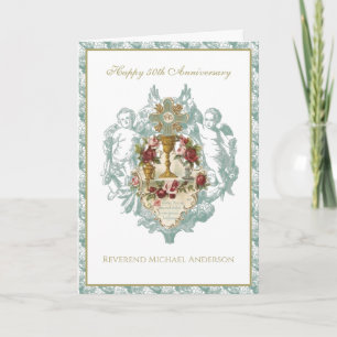 50. Jubiläum Priester Eleganter Kelch Floral Karte