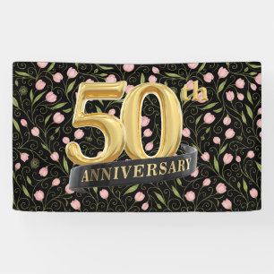 50. Jubiläum rosa Blume auf schwarz Banner