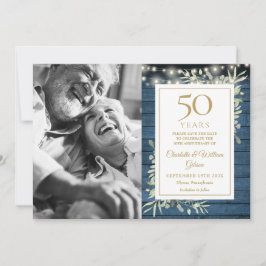 50. Jubiläum Rustic Lights Greenery Foto Save The Date