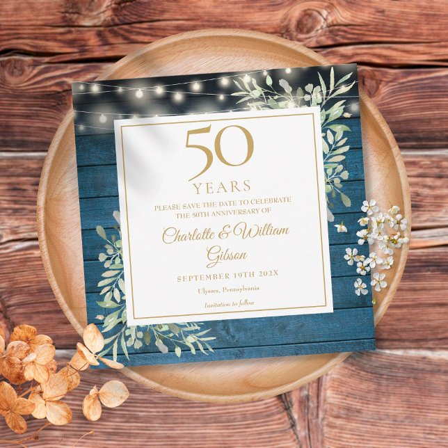 50. Jubiläum Rustikale Holzleuchten Foliage Square Save The Date (Von Creator hochgeladen)