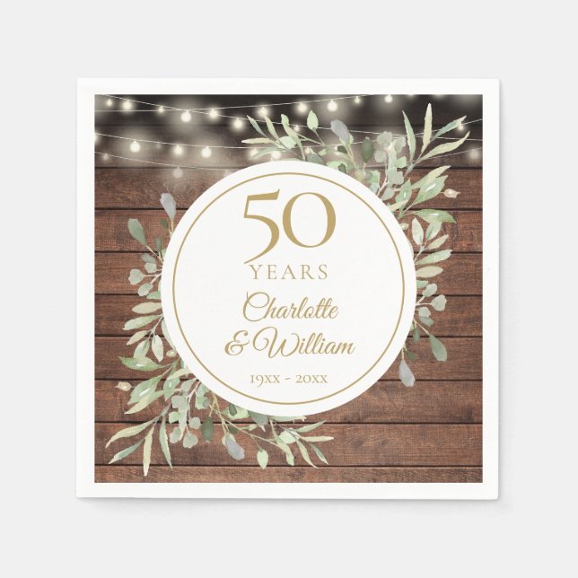 50. Jubiläum Rustikale Holzsäulenleuchten Serviette (Vorderseite)