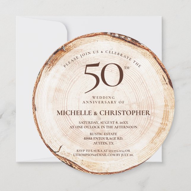 50. Jubiläum Rustikaler Hochzeitstempel Einladung (Vorderseite)