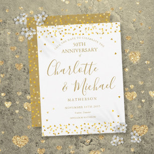 50. Jubiläum Save the Date Goldene Herzen Schrift  Ankündigungspostkarte