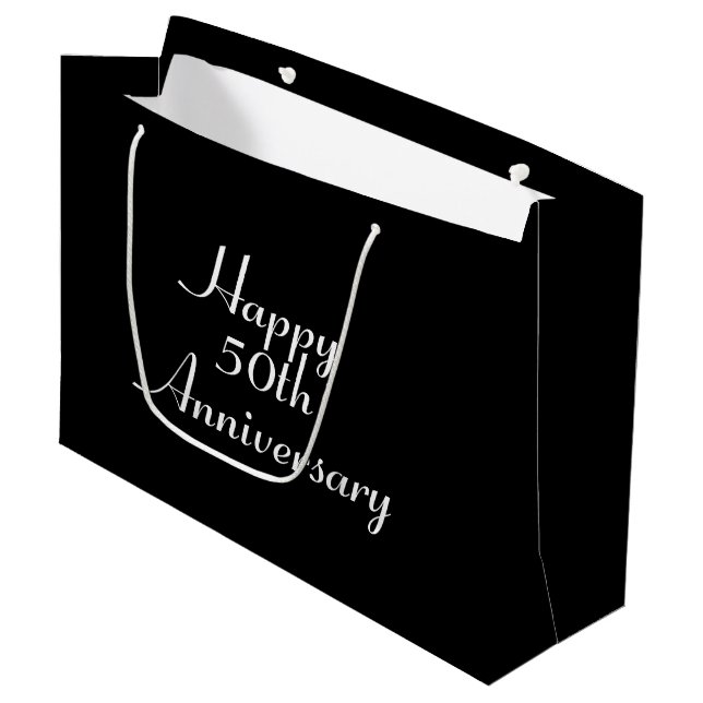 50. Jubiläum Schwarz mit White Template Giftbag Große Geschenktüte (Vorderseite Schrägansicht)