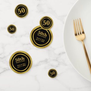 50. Jubiläum Schwarz und Gold Elegante Vorlage Konfetti