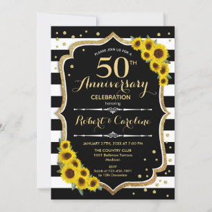 50. Jubiläum - Sonnenblumen Schwarz Weiße Streifen Einladung