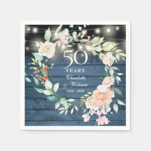 50. Jubiläums-Blumen-Lichterkette Blau Rustikal Serviette