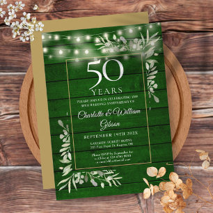 50. Jubiläums-Blumen-Lichterkette Grün Holz Einladung