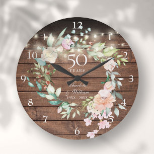 50. Jubiläums-Blumen-Rustikal-Holzlampen Große Wanduhr