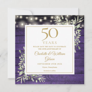 50. Jubiläums-Blumen-Violett-Holz-Lichter-Quadrat Save The Date