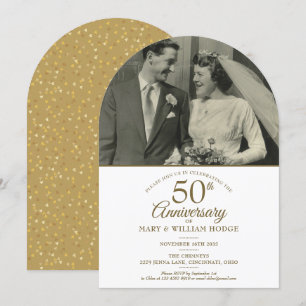50. Jubiläums Goldene Herzen Hochzeits-Foto-Bogen Einladung