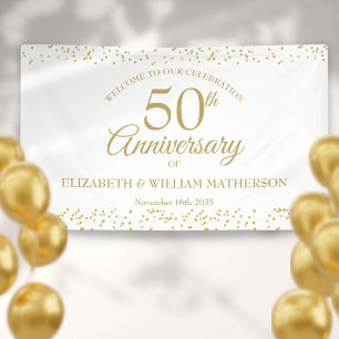 50. Jubiläums Goldstaub Konfetti Willkommen Banner