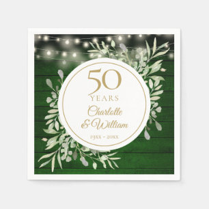 50. Jubiläums-Laubgrüne Holz-Lichterkette Serviette