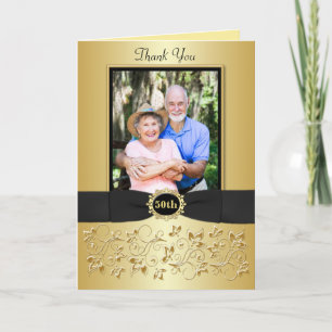 50. Jubiläums Schwarzes Gold Florales Dankeschön-K Dankeskarte