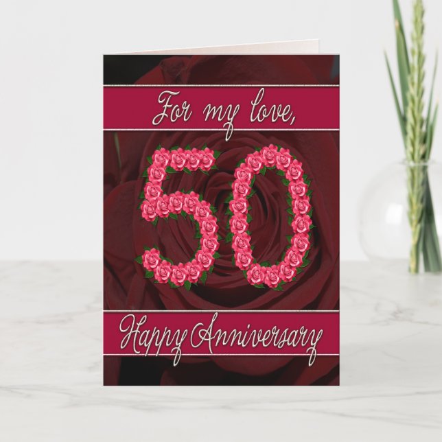 50. Jubiläumskarte mit Rose und Blätter Karte (Vorderseite)