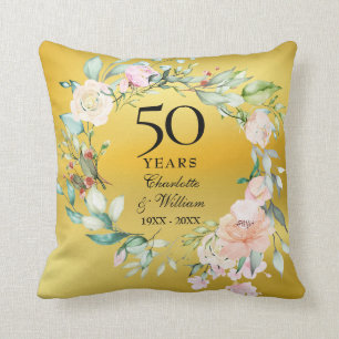 50. Jubiläumsrosen Floral Goldfolie Foto Kissen