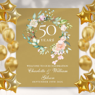 50. Jubiläumsrosen-Girlande-Willkommensschild Poster