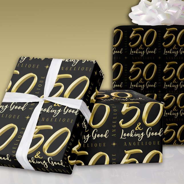 50 & Looking gute Gold Geburtstag Geschenkpapier (Von Creator hochgeladen)