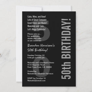 50. Neuer Geburtstag Schwarz-weiß Silver V31 Einladung