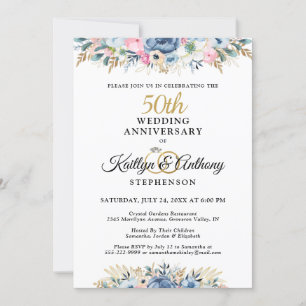 50. oder Jedes andere Jubiläum Elegant Floral Gold Einladung