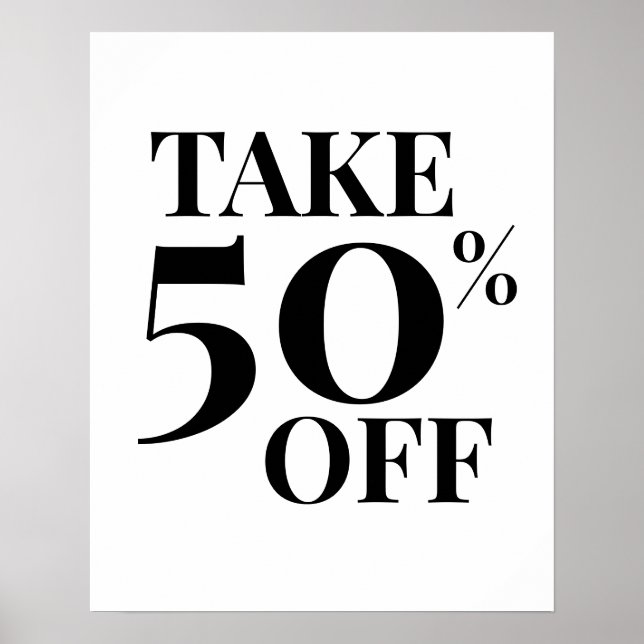 50% Off Sale Sign, Black and White Sale Poster (Vorne)