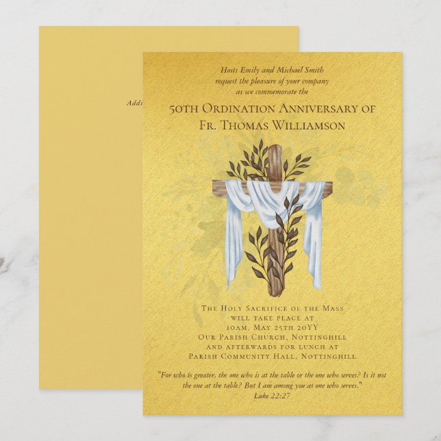 50. Ordination Jahrestag Einladung Golden (Vorne/Hinten)