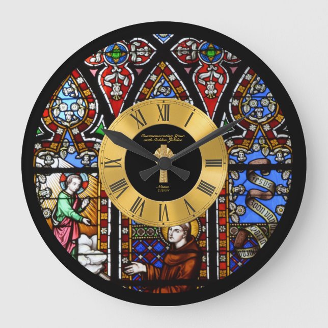 50. Ordination Jubiläum festes Glas Golden Große Wanduhr (Vorderseite)
