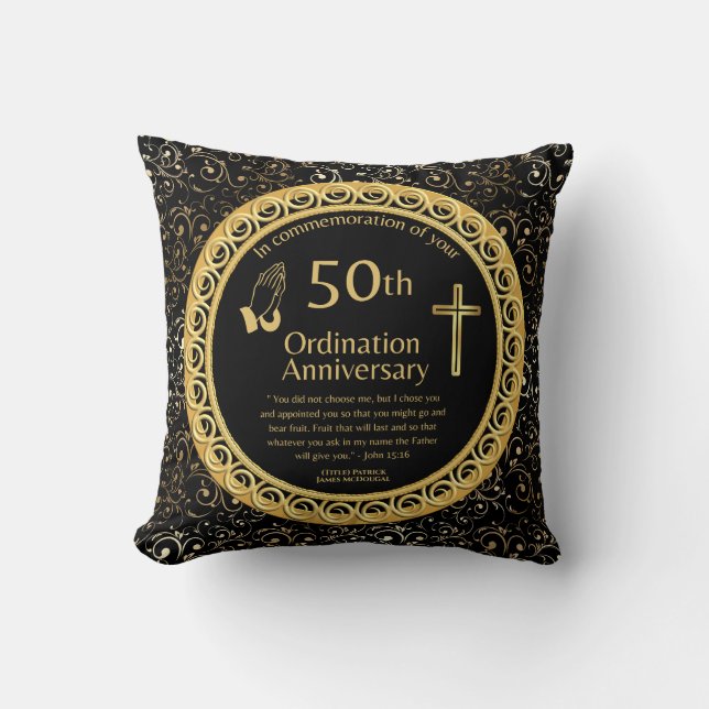 50. Ordination Jubiläum Personalisiert BlackGold Kissen (Vorderseite)