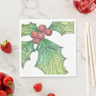 50 Paper Napkins Holly Jolly Serviette