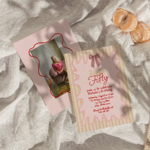 50. Pink Hand Painted Bow 50 Foto Geburtstag Einladung