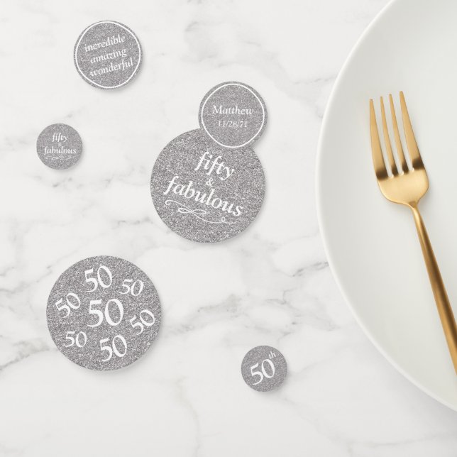 50-prächtige Tafel mit silberfarbenem Glitzer Konfetti (Gruppe)