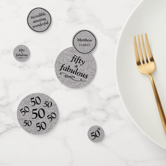 50-prächtige Tafel mit silberfarbenem Glitzer Konfetti (Gruppe)