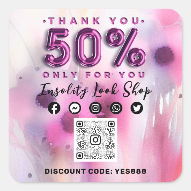 50% Preisnachlass für QRCODE-Logos Quadratischer Aufkleber (Vorderseite)