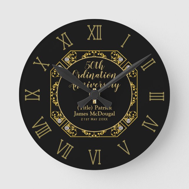 50. PRIEST Ordination Jubiläum Personalisiert Runde Wanduhr (Vorderseite)
