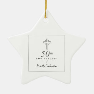 50. Priesterjubiläum mit geprägtem Kreuz Keramikornament