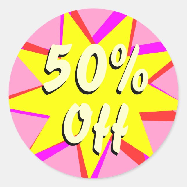 50 % Rabatt auf Aufkleber für den Einzelhandel (Vorderseite)