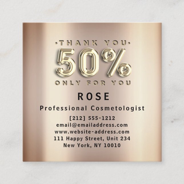 50% Rabatt Logos Danke Rose Gold Terminkarte (Vorderseite)