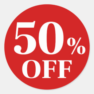 50% Rabatt Roter Hintergrund Klassischer Rund Stic Runder Aufkleber