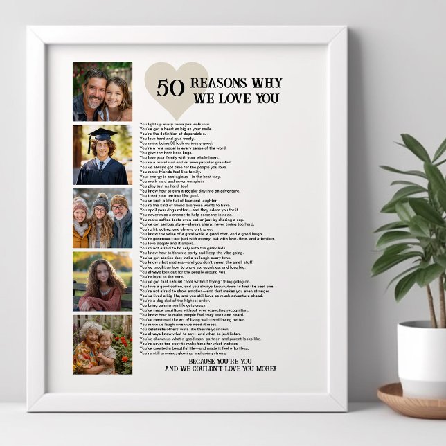50 Raisons pour lesquelles nous t'aimons Affiche p (Sentimental printable photo poster for 50th birthday, father's day or other special occasion)