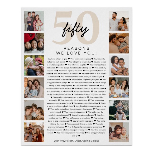 50 Reasons We Love You Birthday Keepsake Gift Poster (Vorderseite)