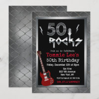 50 Rocks Rockstar Guitar Invitation 50e anniversai