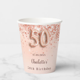 50. Rose Gold Glitzer Monogramm Name Pappbecher