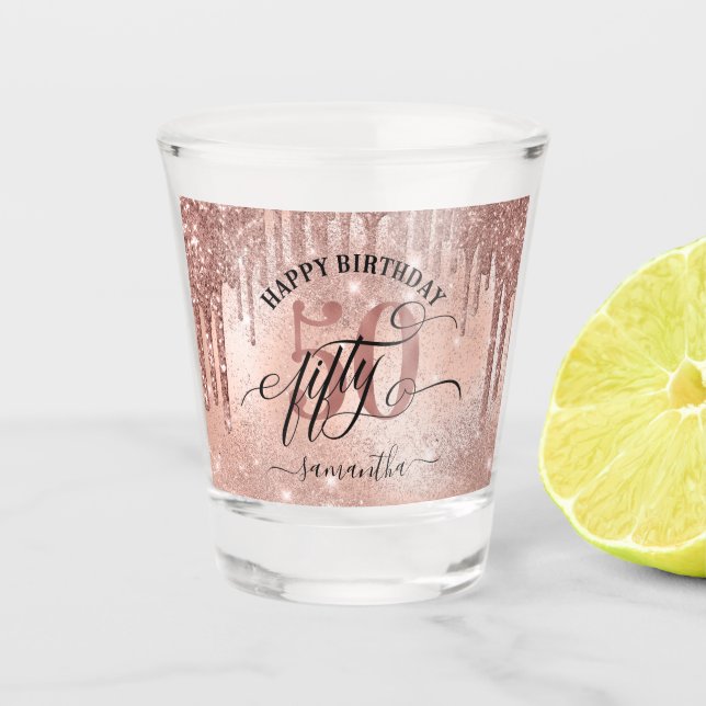 50. Rose Gold Happy Birthday  Schnapsglas (Vorderseite)