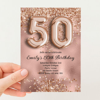50. Roségold Glitter Geburtstag Einladung