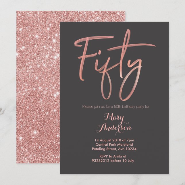 50 Roses Gold 50th Birthday Invitation (Devant / Derrière)
